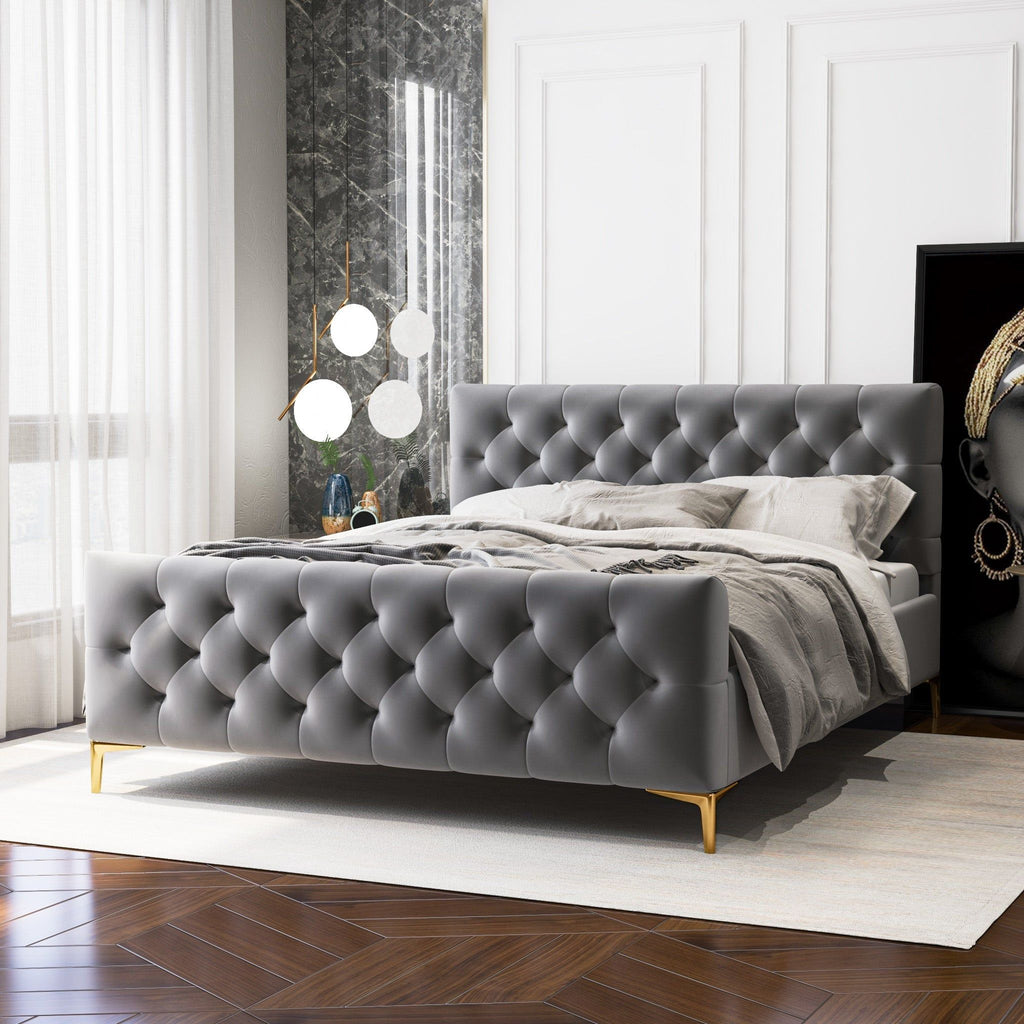 Elegant Design Upholstered Bed with Solid Wood Frame - Dark Gray