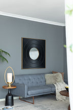 Square Carved Mirror with Pleated Design and Iron Frame - Black or Dark Brown