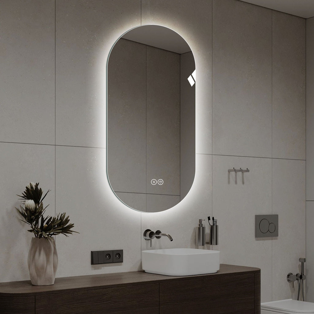 Smart LED Wall Mounted Mirror with Touch Screen and Adjustable Lighting - Pearl Silver