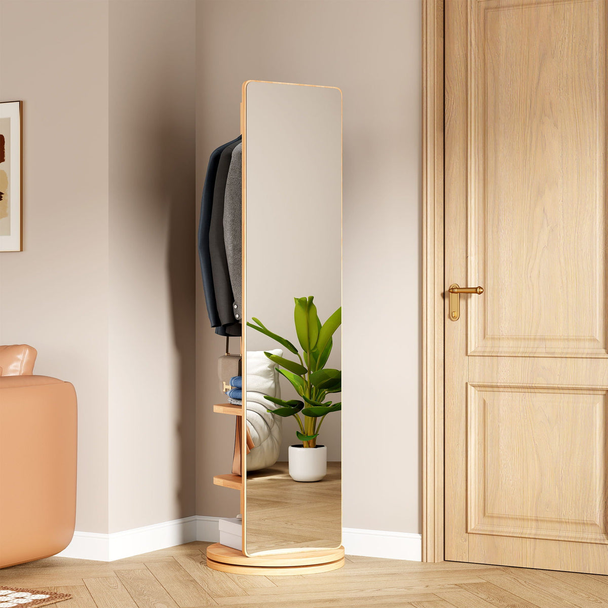 3 In 1 Multifunctional Full-Length Clothing Mirror with Rotating Design - Dark Brown, Black, White, Light Brown