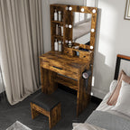 Vanity Set with Mirror, Adjustable LED Lights & Power Outlet - Wood & Mirror