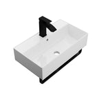 Wall Mounted Rectangular Bathroom Sink with Towel Bar - Black or Gold