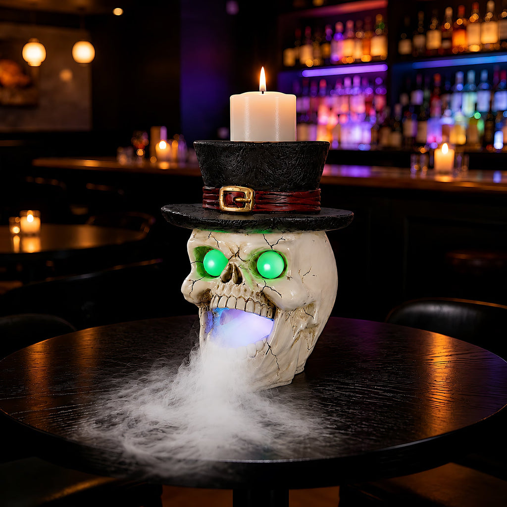 LED Light-Up Skull with Mist Maker - Resin Halloween Decor