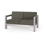 Outdoor Aluminum Loveseat with Deep Cushions - Silver