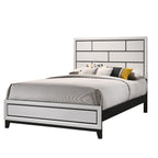 Contemporary Low Profile Bed With Geometric Headboard - White