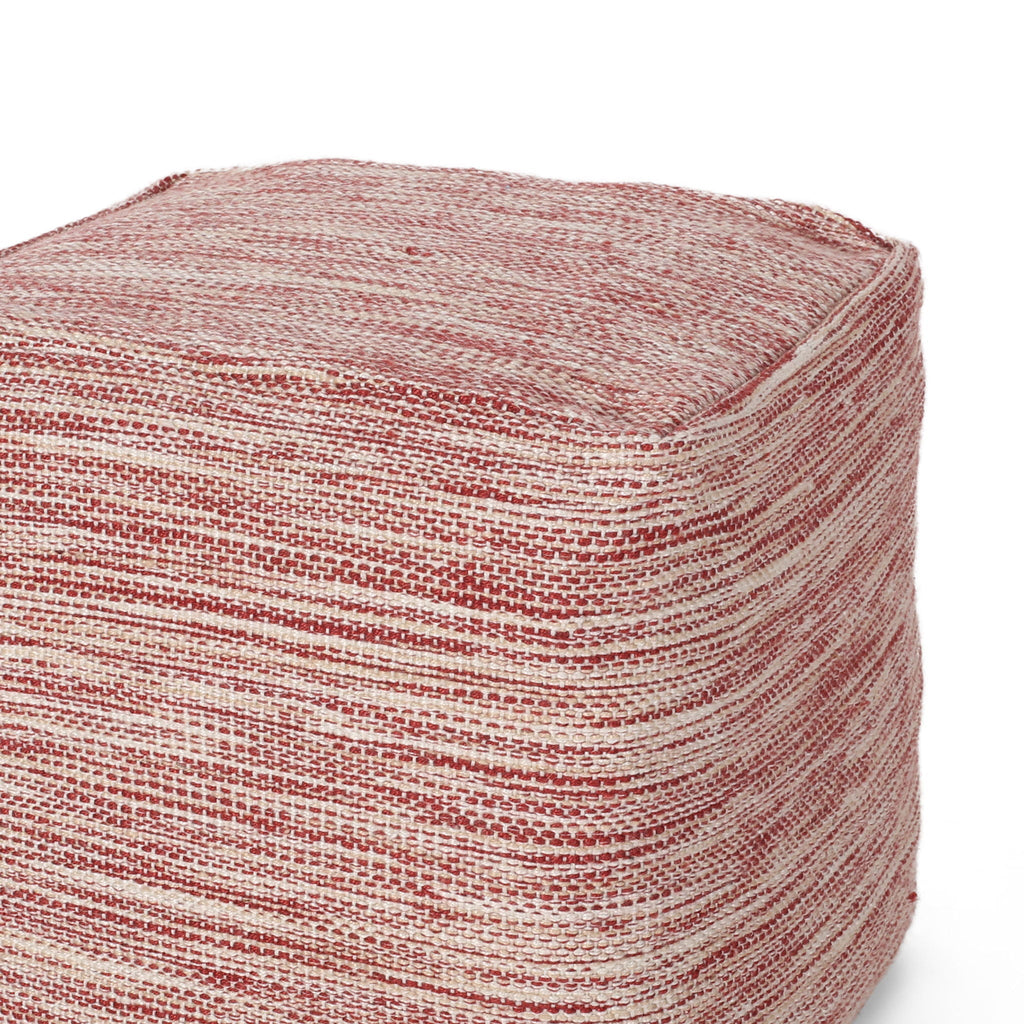 Square Pouf Ottoman with Polystyrene Beads - Red / White