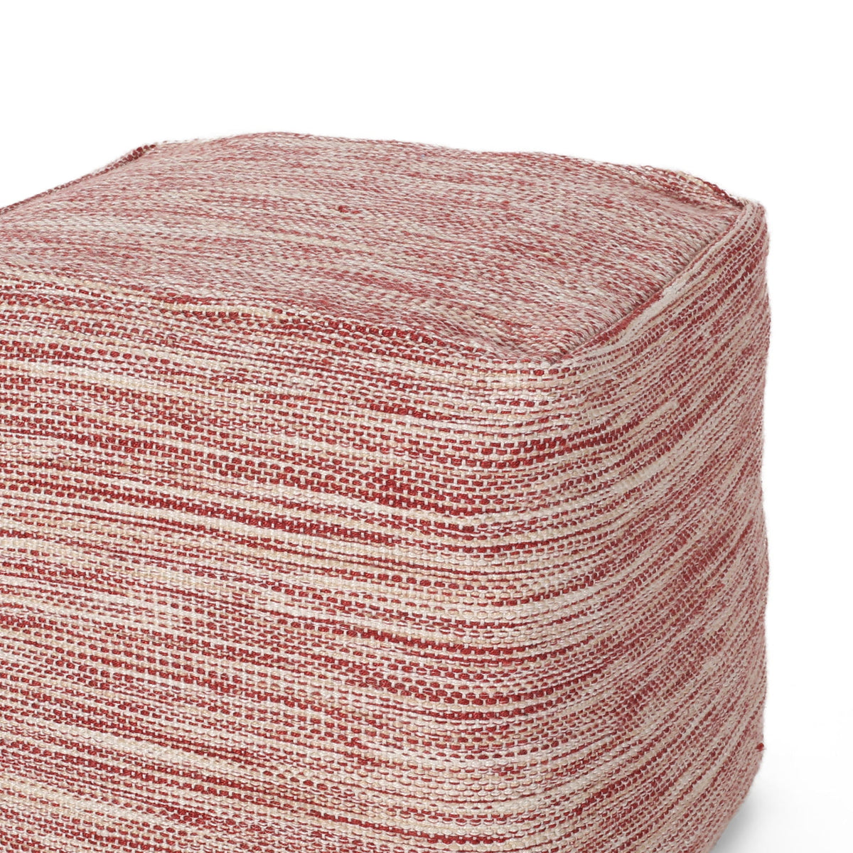 Square Pouf Ottoman with Polystyrene Beads - Red / White