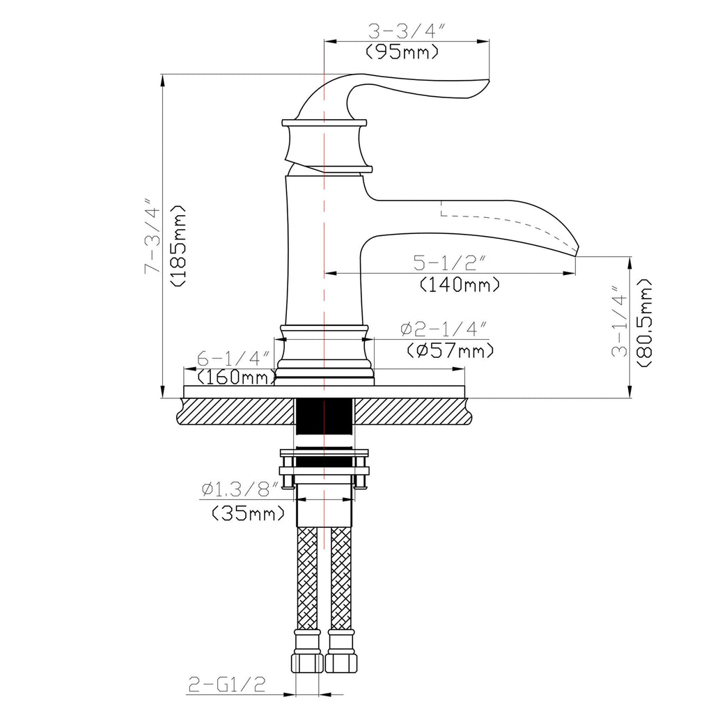 Brushed Nickel Waterfall Spout Bathroom Faucet with Single Handle and Pop Up Drain