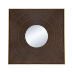 Square Carved Mirror with Pleated Design and Iron Frame - Black or Dark Brown
