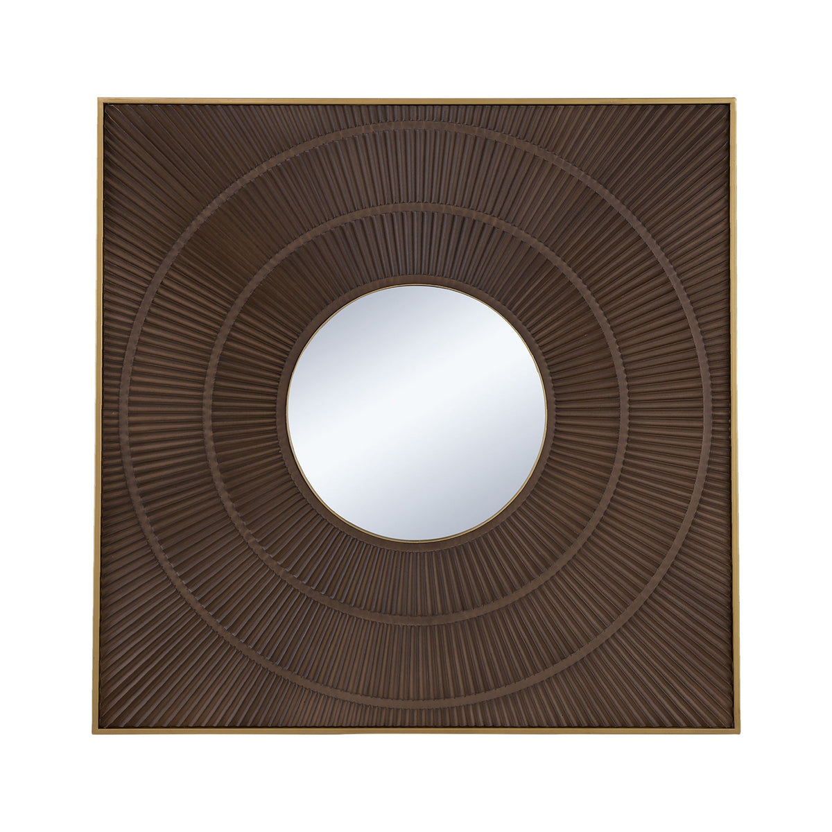 Square Carved Mirror with Pleated Design and Iron Frame - Black or Dark Brown