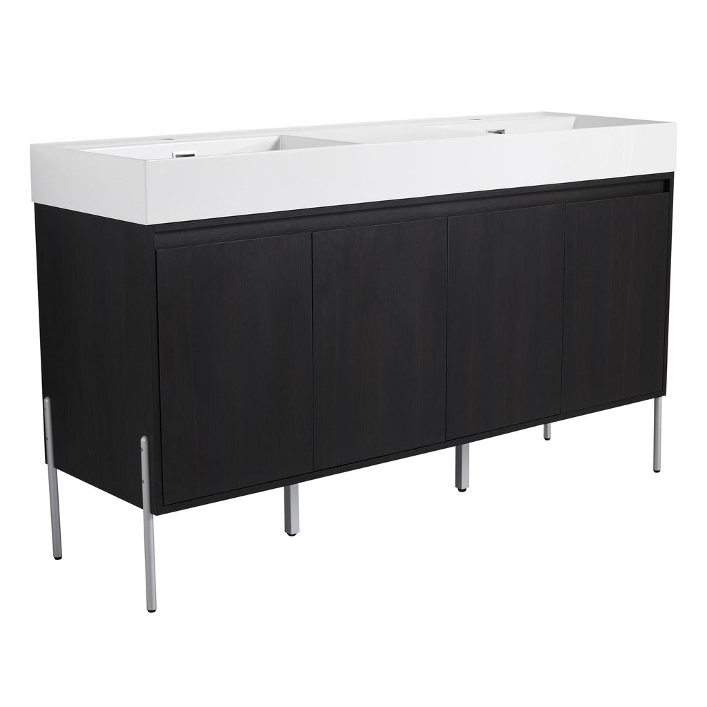 Freestanding Bathroom Vanity With Resin Sink And Storage Cabinet