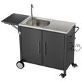 Outdoor Grill Table With Sink and Foldable Work Surface - Black