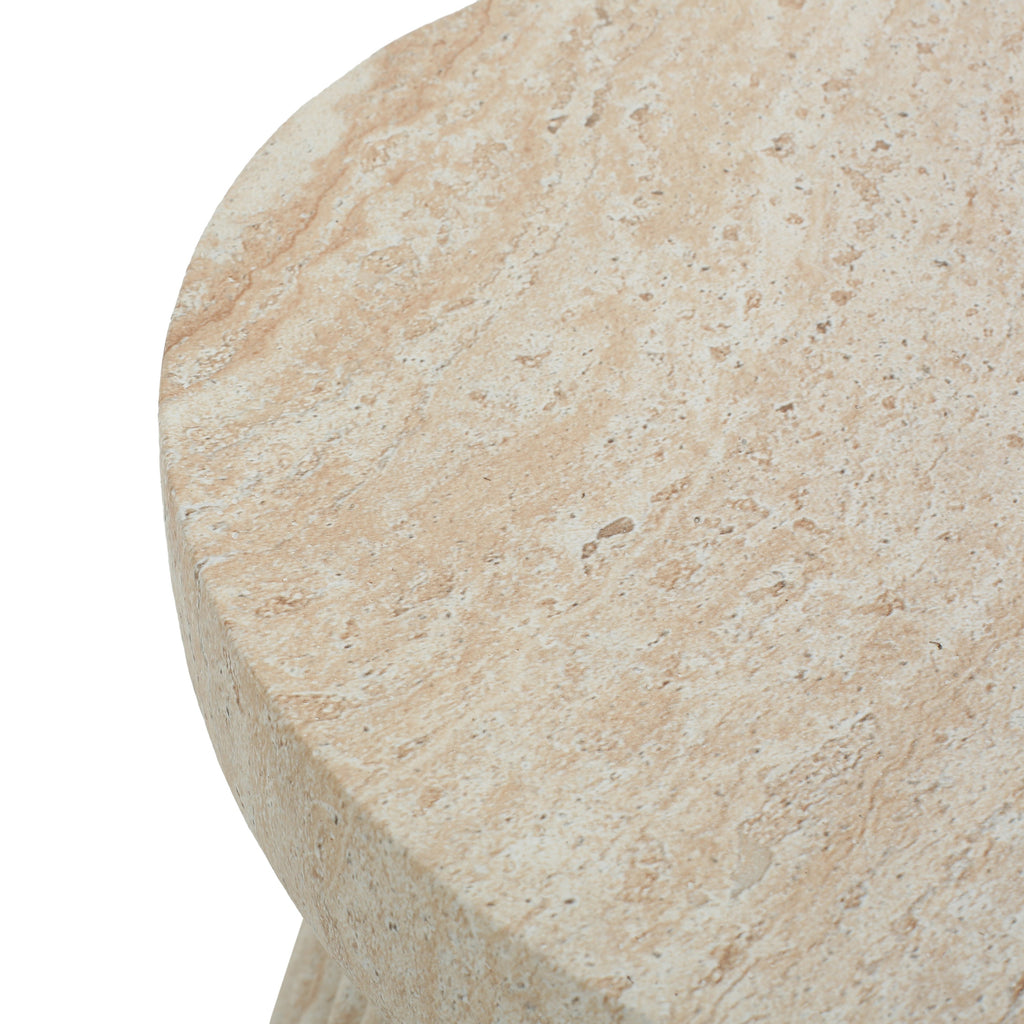Outdoor Travertine Concrete Side Table with Durable Construction - Concrete
