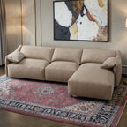 Light Brown Sectional Sofa with Feather Down Cushions - Suede