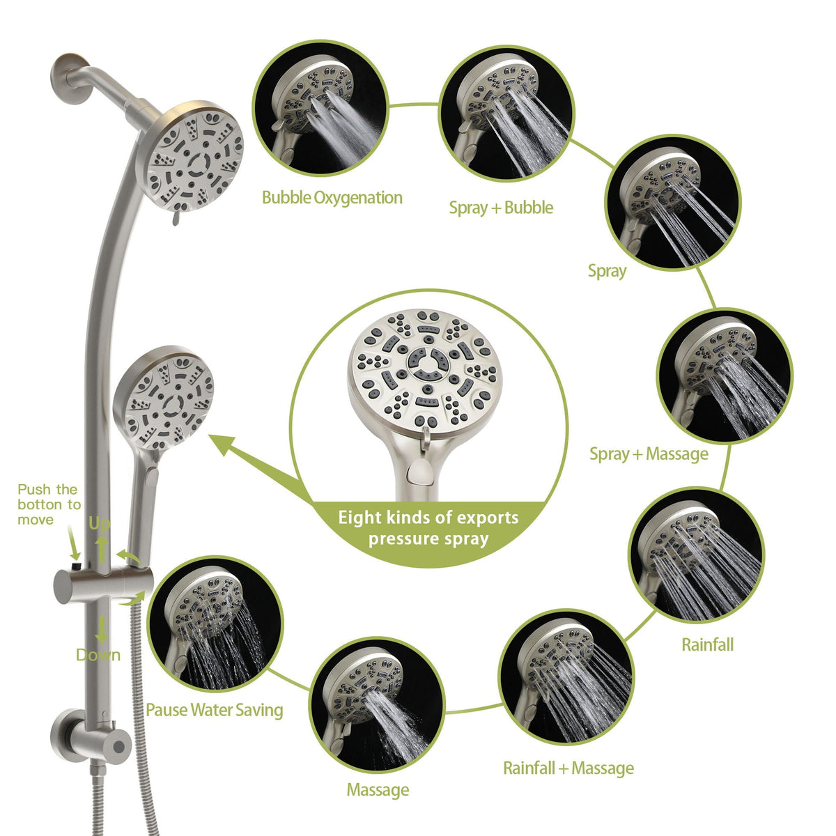 Dual Shower Head System with Rain Shower and Adjustable Slide Bar - Multiple Colors