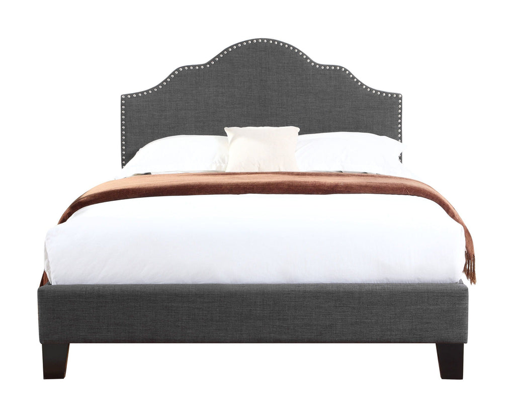 Fabric Upholstered Bed with Padded Headboard – Full or Queen, Gray or Dark Gray