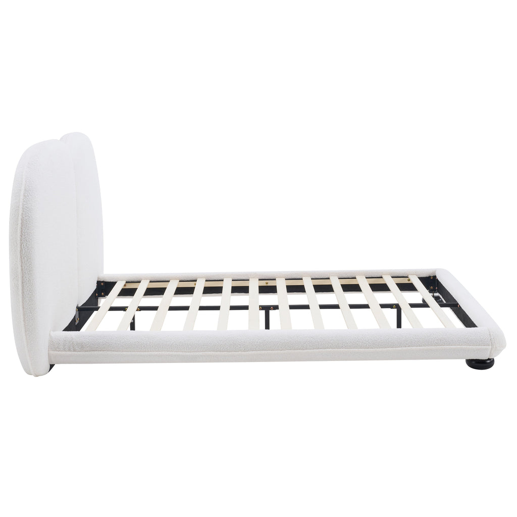 Extra Thick Upholstered Platform Bed Frame with Luxury Split Headboard - White