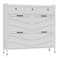 White Steel Shoe Cabinet with Flip Drawers - Adjustable Dividers