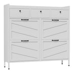 White Steel Shoe Cabinet with Flip Drawers - Adjustable Dividers