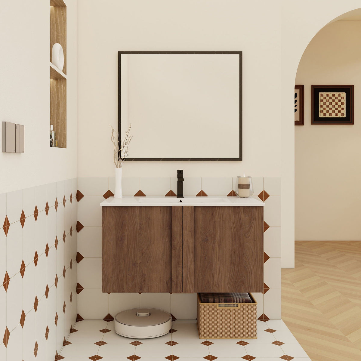 Floating Bathroom Vanity With Sink Combo with Soft-Close Doors - Brown or Light Brown