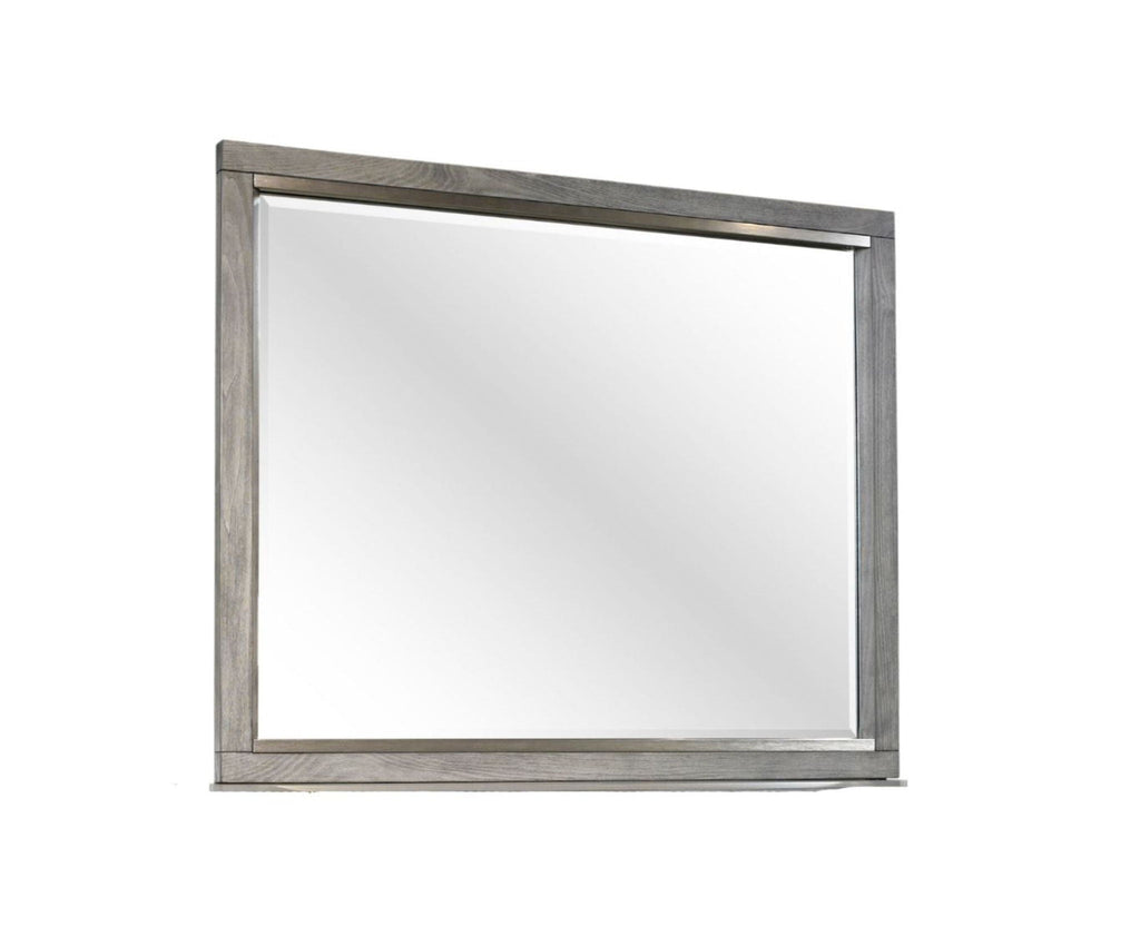 Gray Landscape Mirror with Beveled Glass - Solid Wood Frame