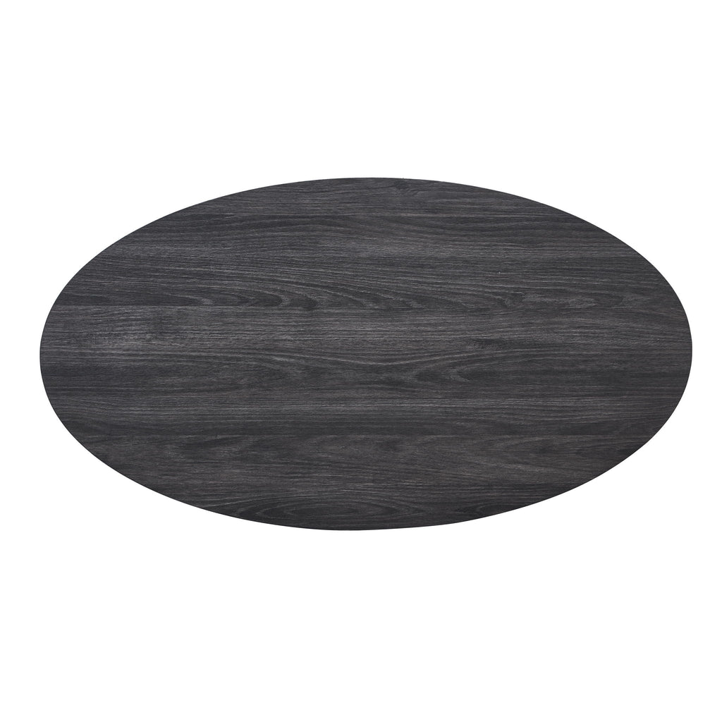 Contemporary 3 Piece Coffee Table Set with Oval Wood Shelf - Charcoal