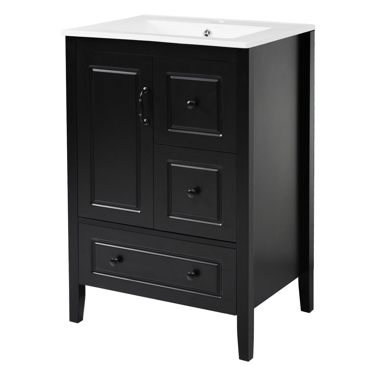 Retro Bathroom Vanity with Ceramic Sink and Soft-Closing Drawers - White, Black, or Green