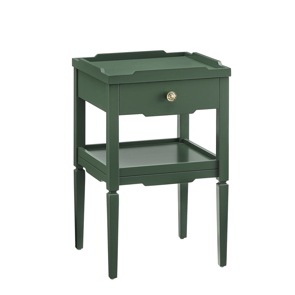 1 Drawer Nightstand with Solid Wood Frame - Blue, Dark Green, or White