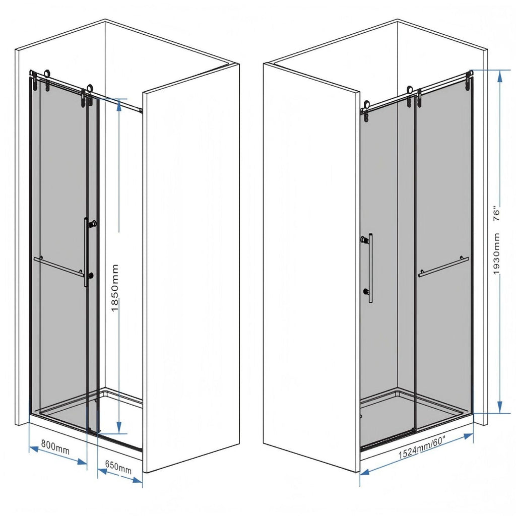 Frameless Sliding Bathtub Door with Tempered Glass - Black or Gray