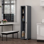 Broom Storage Cabinet Narrow Slim with Hooks and Shelves, Heavy-Duty