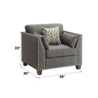 Light Charcoal Arm Chair with 3 Pillows and Nailhead Trim