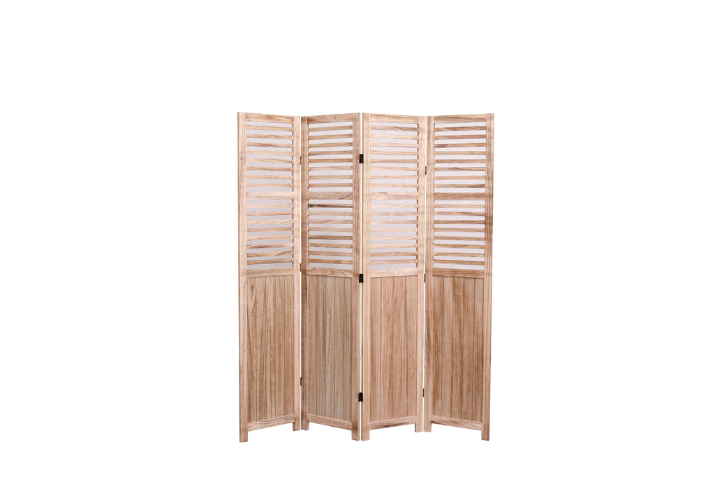 Light Brown Panel Folding Room Divider with Metal Hinges - Solid Wood