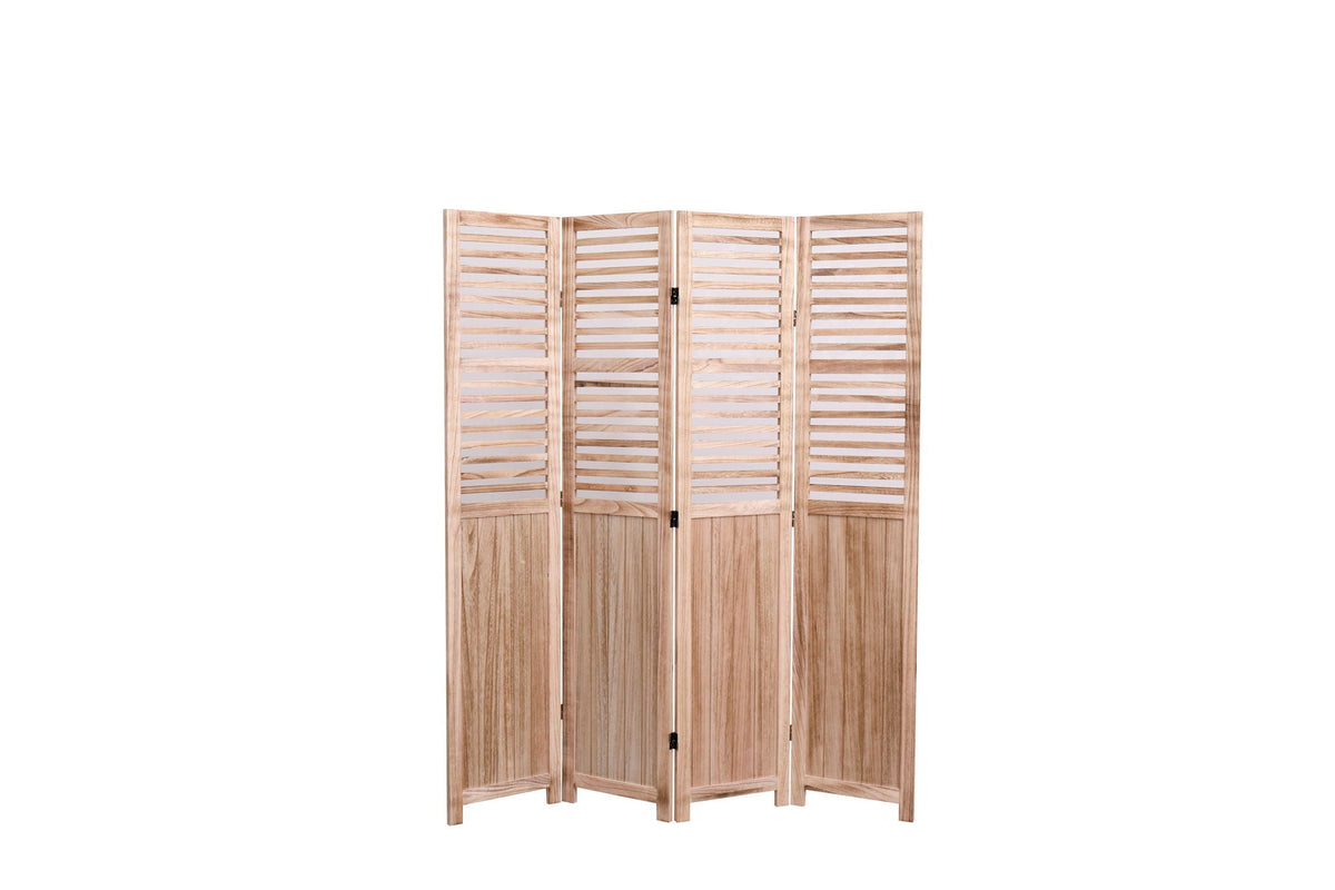 Light Brown Panel Folding Room Divider with Metal Hinges - Solid Wood