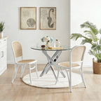 Modern Round Dining Table with Metal Frame - Pearl Silver, Gold, or White