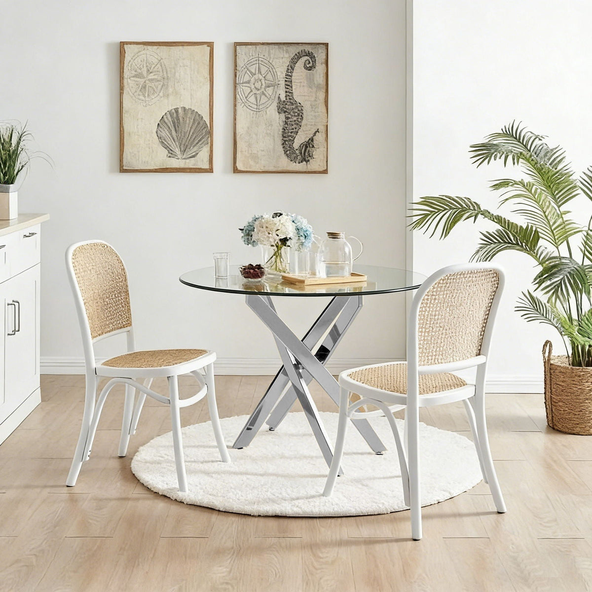 Modern Round Dining Table with Metal Frame - Pearl Silver, Gold, or White