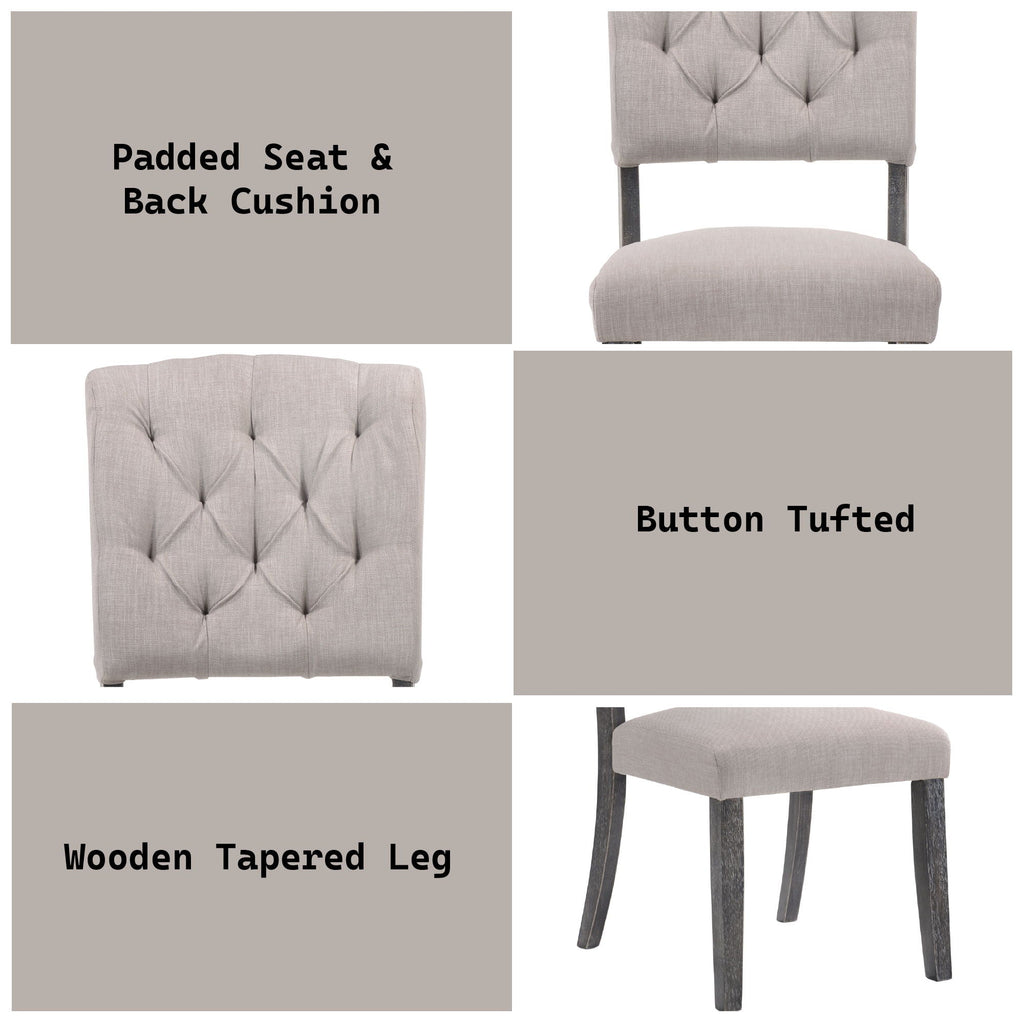 Weathered Side Chair Set with Button Tufting - Dark Brown or Dark Gray