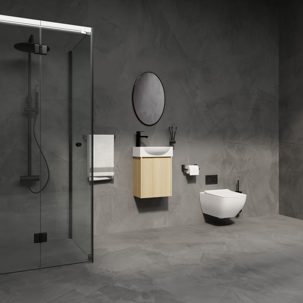 Modern Bathroom Vanity with Ceramic Basin and Storage Cabinet - Light Brown, Black, or White
