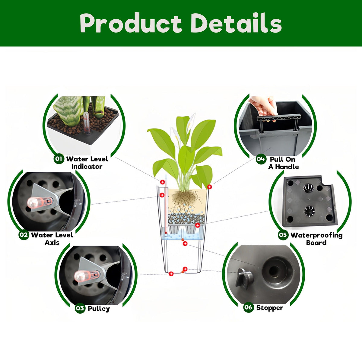 Indoor Outdoor Planter with Automatic Watering System - Dark Brown, Black, or White