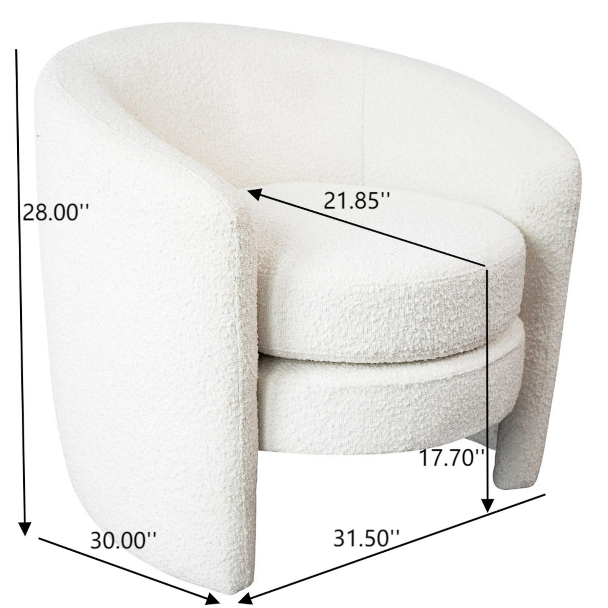 White Lounge Chair with Boucle Upholstery - Fully Padded Back