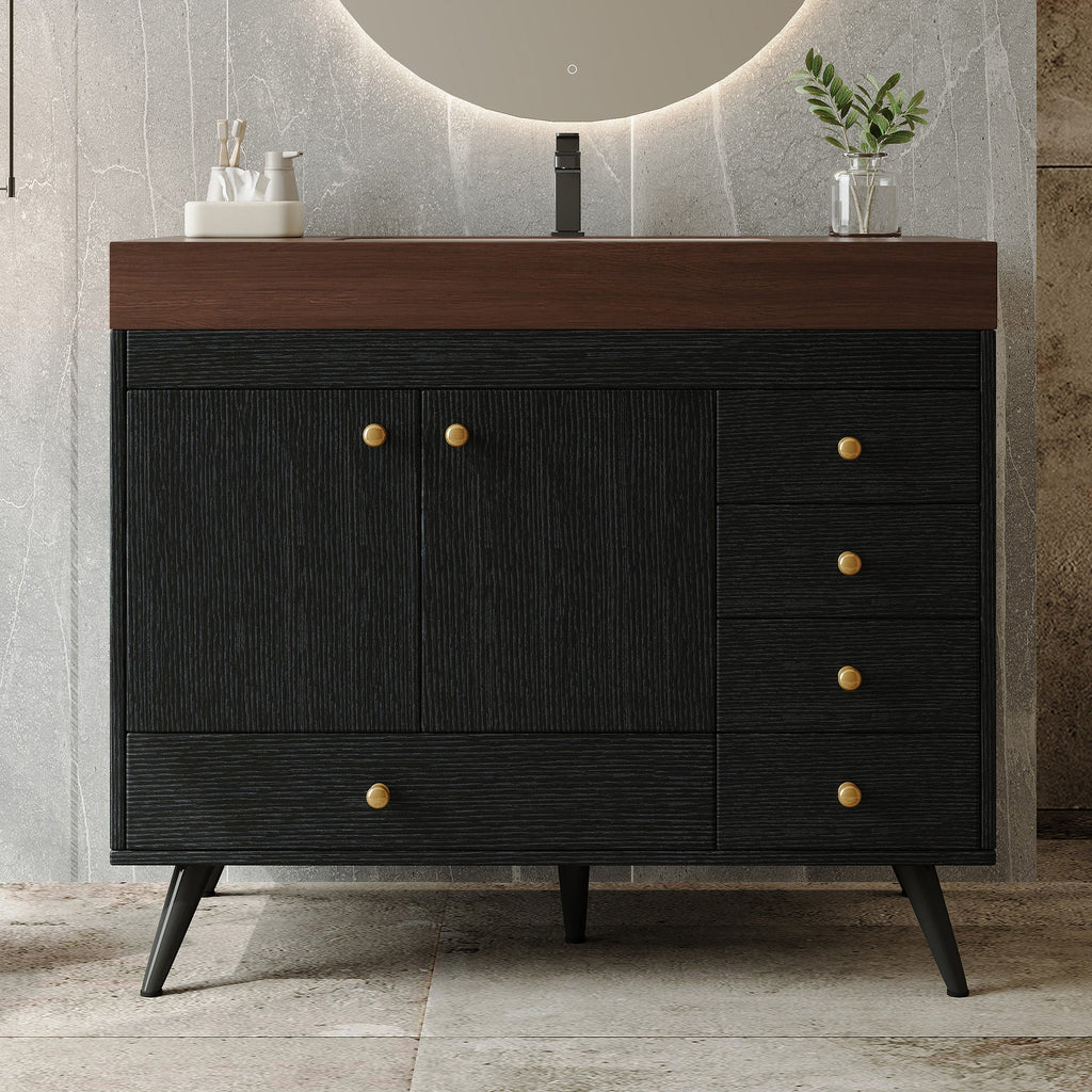 36" Freestanding Bathroom Vanity with Faux Marble Top & Ceramic Sink - Multiple Colors