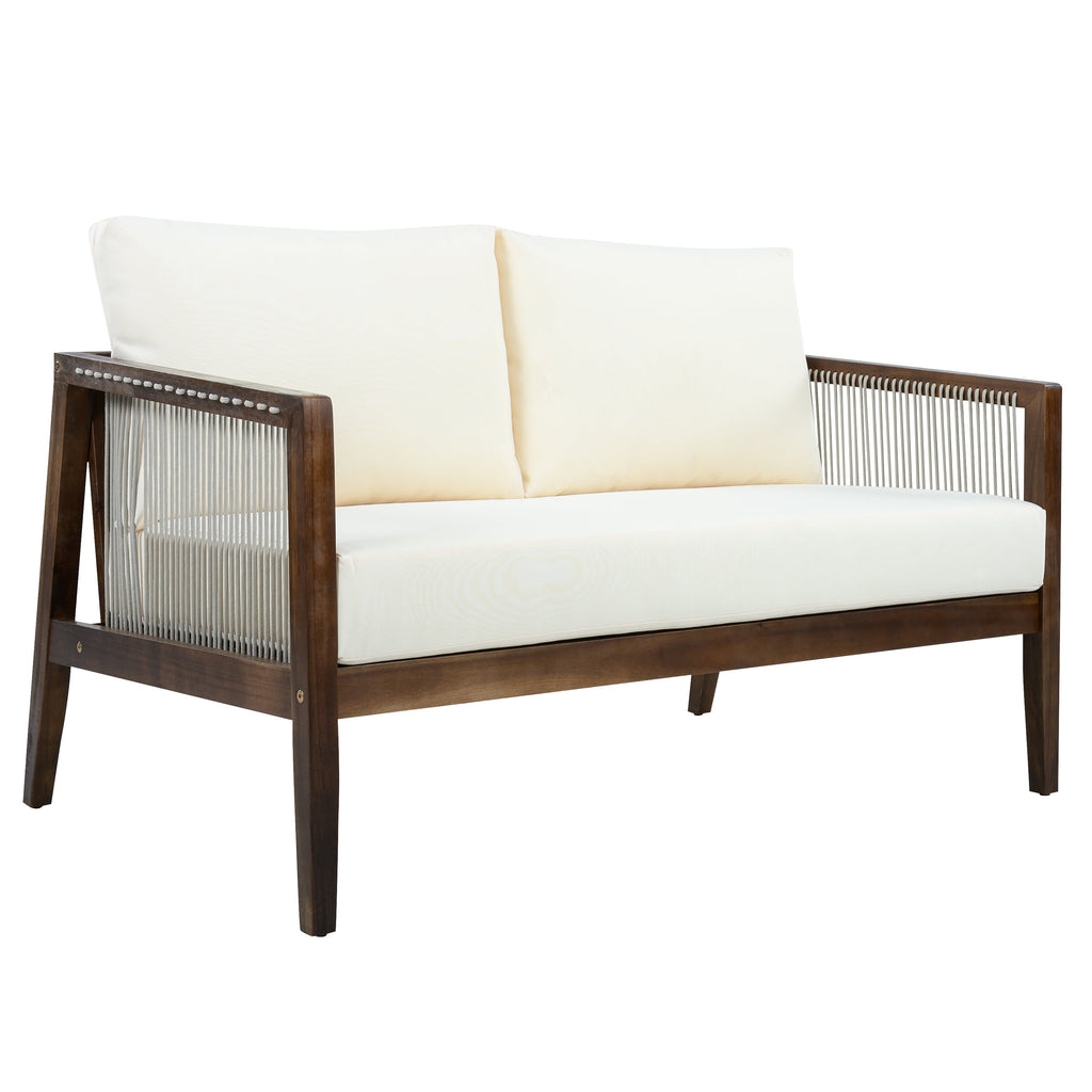 Outdoor 4-Piece Sofa Set, Acacia Wood Frame with Rope Detail