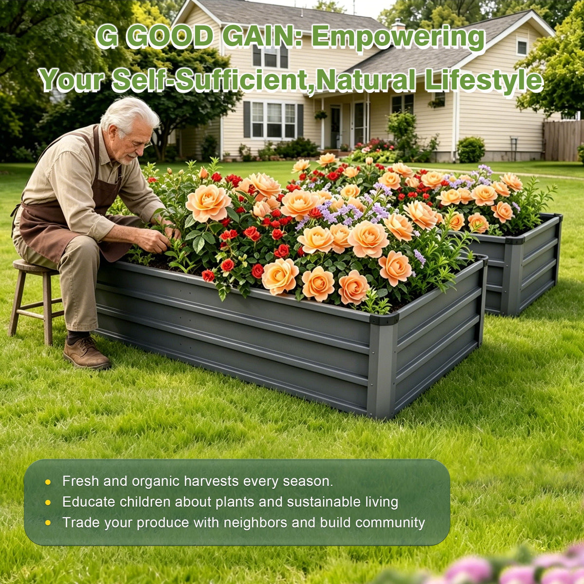 Large Galvanized Steel Garden Bed with Open-Bottom Drainage - Dark Gray