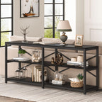 Extra Long Console Table with X Back Design and 3-Tier Storage - Dark Brown or Black
