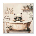 Raccoon Bathroom Canvas Wall Art with Hand-Painted Details - Black / Ivory