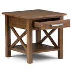 Medium Saddle Brown Solid Wood End Table with Drawer - Contemporary Style