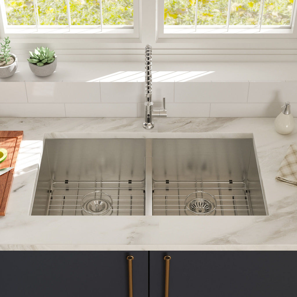Modern Double Bowl Undermount Sink with 10" Deep Basins - Gray