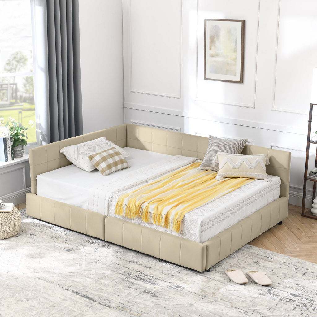 Mid-Century Storage Upholstered Tufted Bed Frame with Backrest and Armrests - Multiple Colors