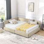 Mid-Century Storage Upholstered Tufted Bed Frame with Backrest and Armrests - Multiple Colors