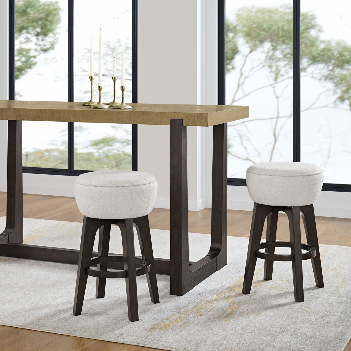 Backless Bar Stools with Soft Cushion - Set of 2 - Brown