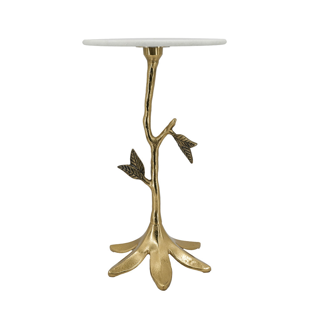 Leafy Branch Side Table with Marble Top - Gold Finish